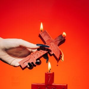 blessed cross red candles