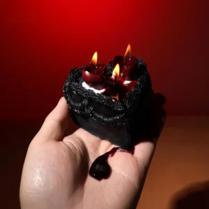 Black Drip Candles with Cake Cherry