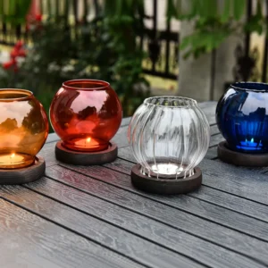 red glass hurricane candle holders