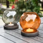 red glass hurricane candle holders