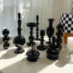 vintage black glass candle holders