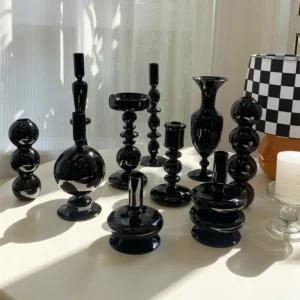 vintage black glass candle holders
