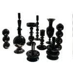 vintage black glass candle holders