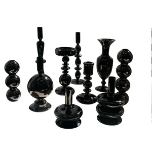 vintage black glass candle holders