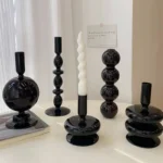 vintage black glass candle holders