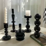 vintage black glass candle holders