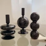 vintage black glass candle holders
