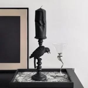 Black Crow Candlestick & Candle Set