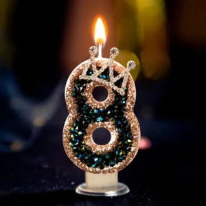 Black Numbers Birthday Candles with Crown